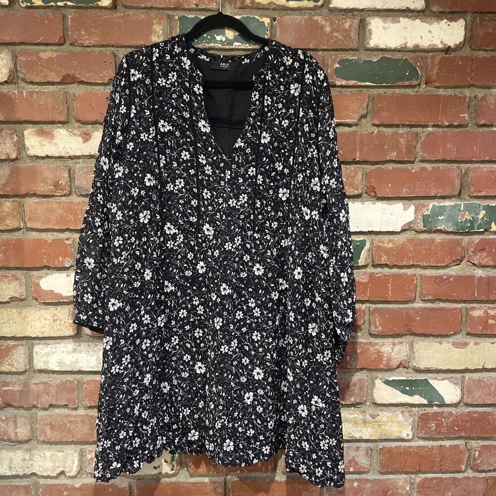 ABLE able naomi flowy mini dress black white floral print size 1X NWT $148 msrp - Picture 5 of 10